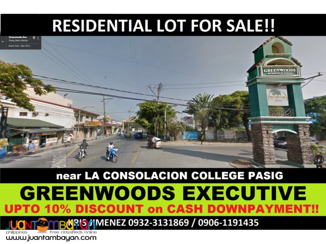 GREENWOODS EXECUTIVE VILLAGE PASIG CITY Lot in installment basis