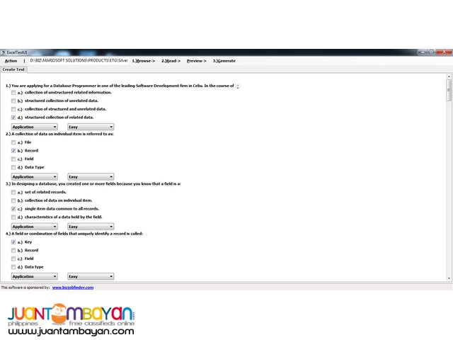 EXCEL TEST GENERATOR SYSTEM SOFTWARE