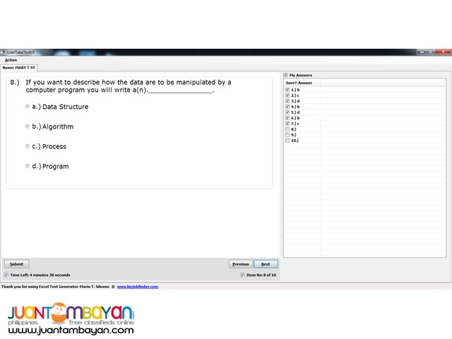 EXCEL TEST GENERATOR SYSTEM SOFTWARE