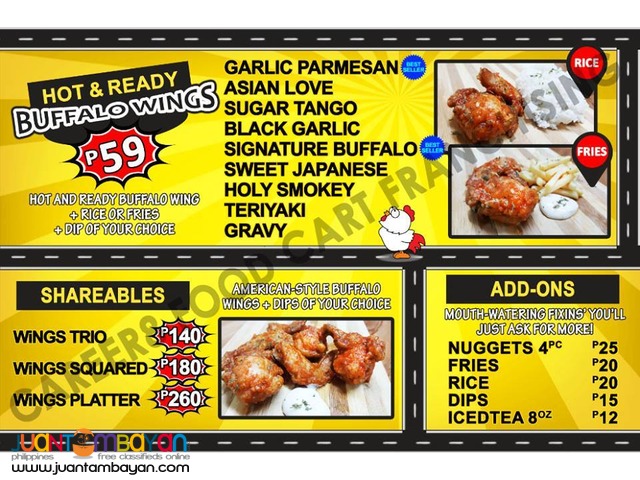 food cart franchise, chichen wings, flavored full chicken,,