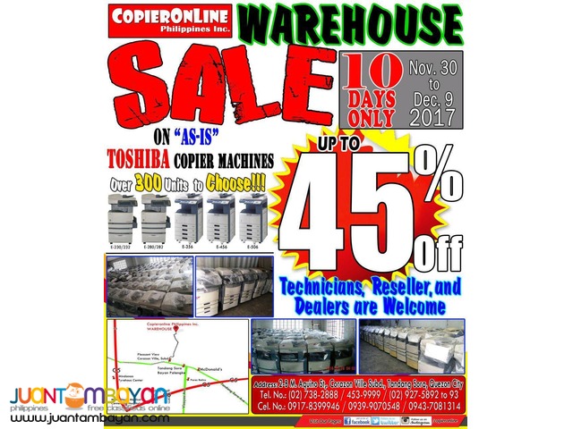 WAREHOUSE SALE on TOSHIBA COPIER MACHINES (AS IS)