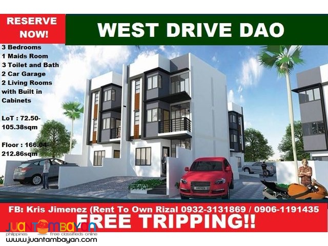 West drive Dao 3 storey townhouse near St. scholastica marikina