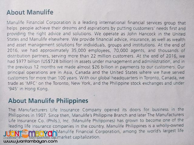 Manulife Philippines Nueva Ecija Branch offer Retirement Plan