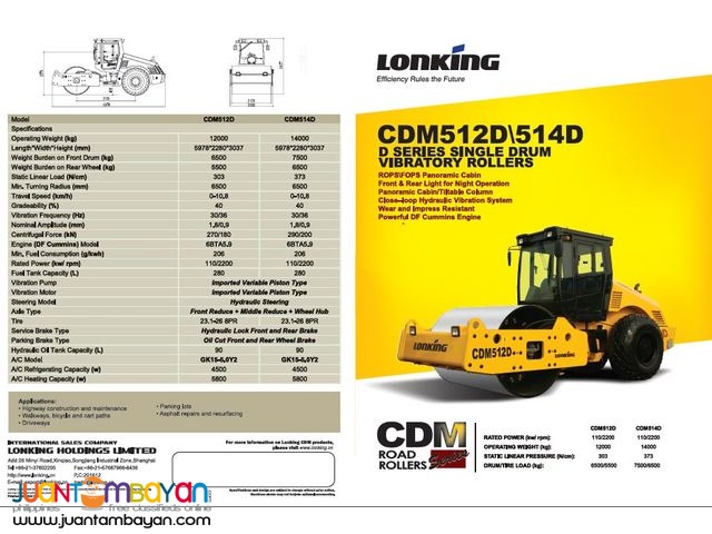 Lonking CDM 512D Road Roller Cummins Engine