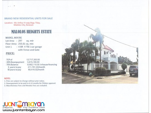 BRAND NEW RESIDENTIAL UNITS FOR SALE: MALOLOS HEIGHTS ESTATE