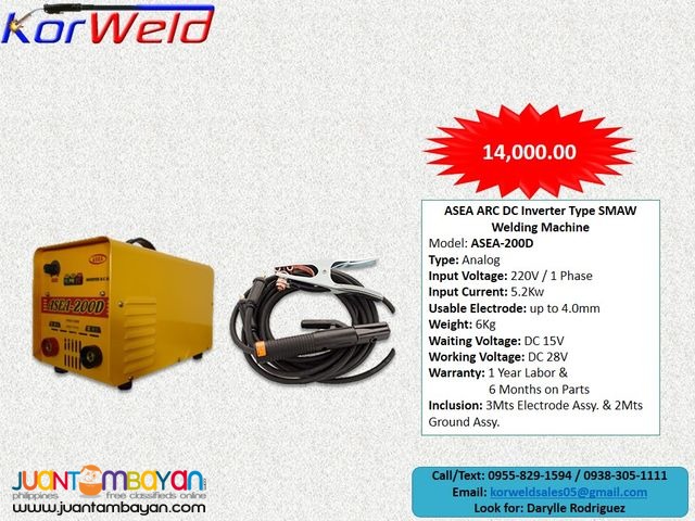 ASEA 200D (Yellow) Arc DC Inverter Type Welding Machine