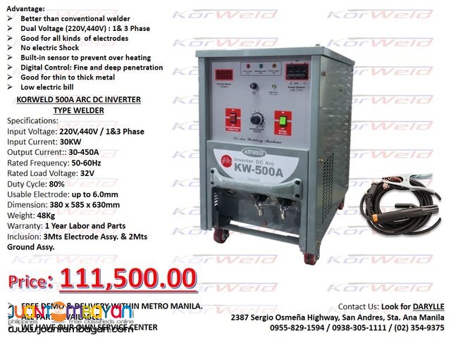 ARC Welding Machine Korweld 500Amps (220V,440V) Inverter Type