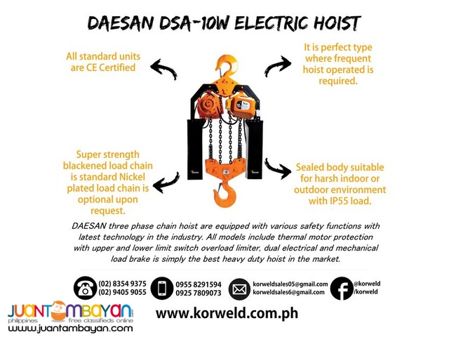 Electric Hoist 10 Ton Hook Suspension (Made In Korea)