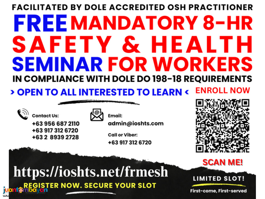 Free Seminar Mandatory 8 hours Safety and Health Seminar for Workers