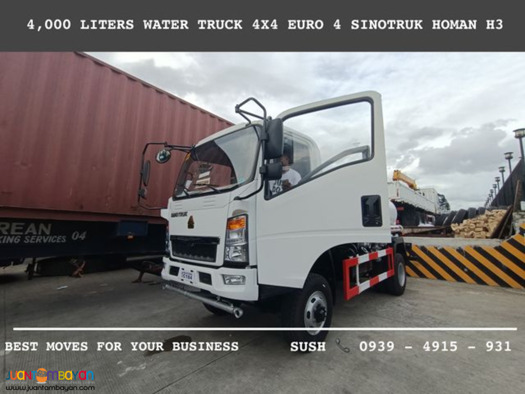 6-wheeler Water truck 4,000 Liters 4x2 & 4x4 Sinotruk Homan H3