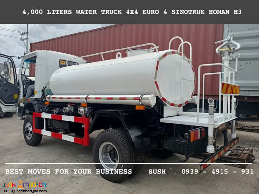 6-wheeler Water truck 4,000 Liters 4x2 & 4x4 Sinotruk Homan H3