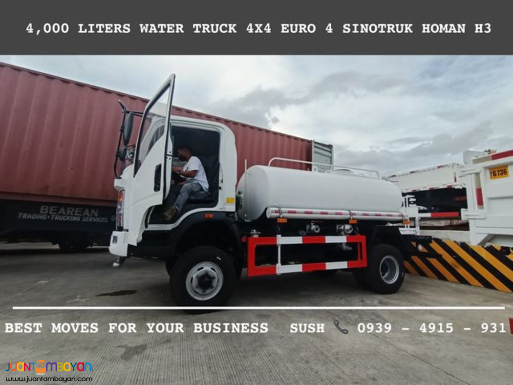 6-wheeler Water truck 4,000 Liters 4x2 & 4x4 Sinotruk Homan H3