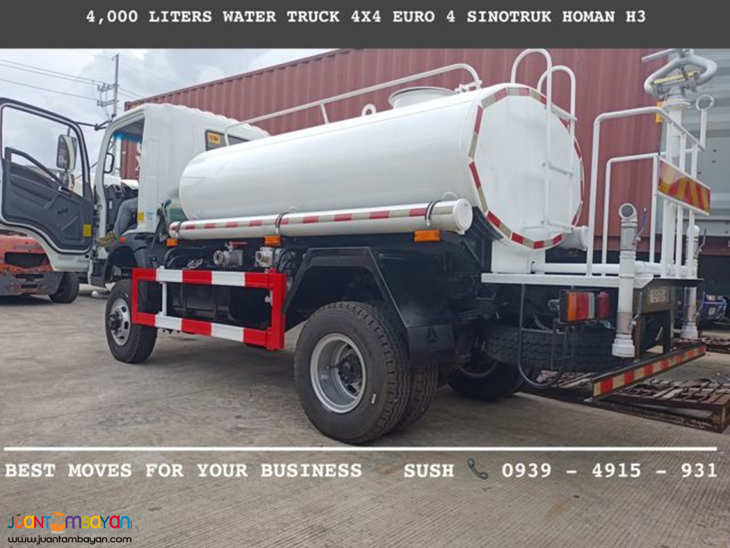 6-wheeler Water truck 4,000 Liters 4x2 & 4x4 Sinotruk Homan H3