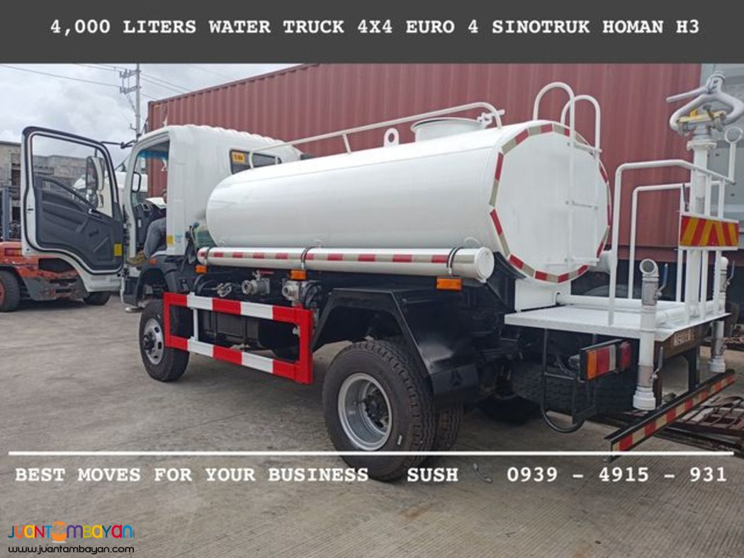 6-wheeler Water truck 4,000 Liters 4x2 & 4x4 Sinotruk Homan H3