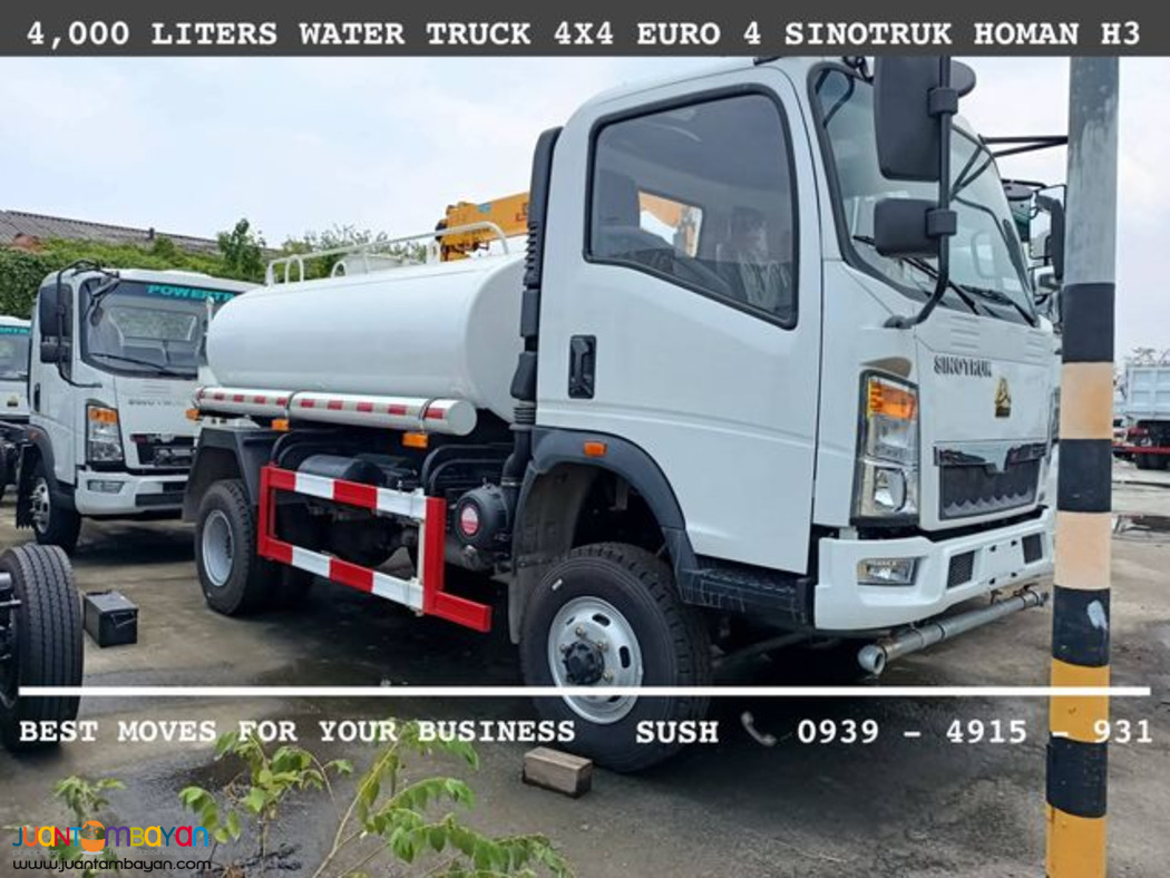 6-wheeler Water truck 4,000 Liters 4x2 & 4x4 Sinotruk Homan H3