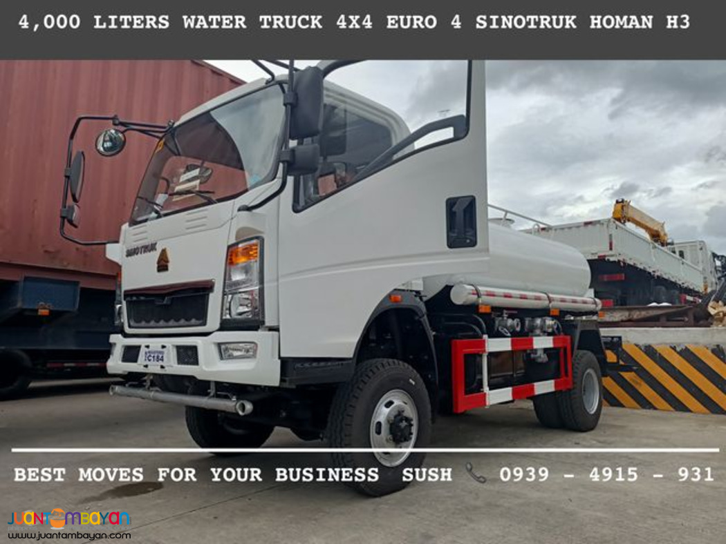 6-wheeler Water truck 4,000 Liters 4x2 & 4x4 Sinotruk Homan H3