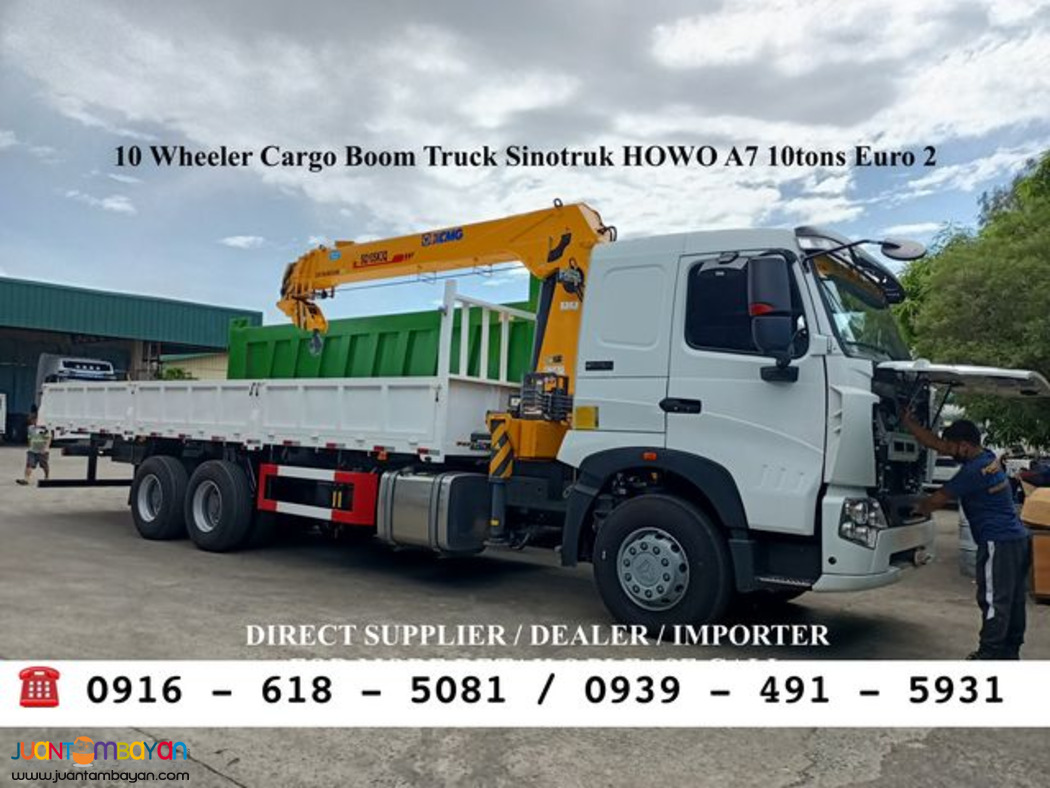 10-WHEELER 10TONS CARGO BOOM TRUCK HOWO A7 EURO 2