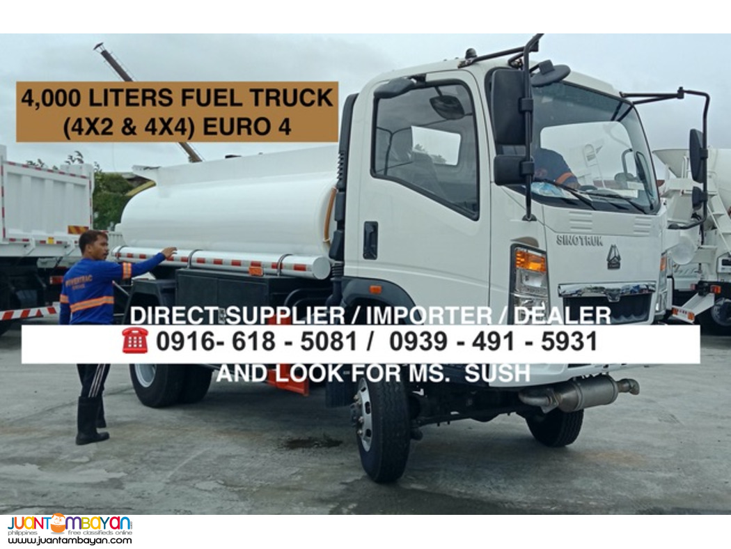 4,000 Liters Fuel truck 4x2 & 4x4 6-wheeler sinotruk homan h3