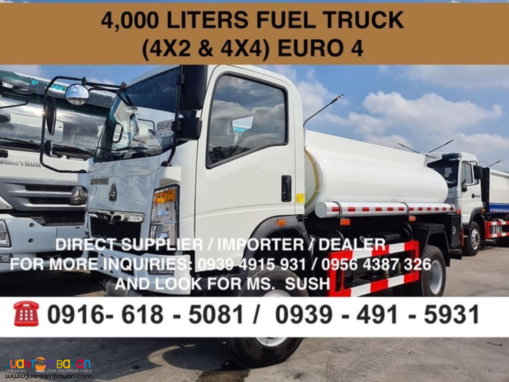 4,000 Liters Fuel truck 4x2 & 4x4 6-wheeler sinotruk homan h3