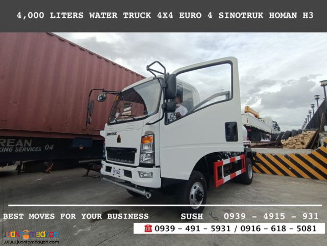 6-wheeler 4X2 AND 4X4 4,000 Liters WATER TRUCK FOR SALE 