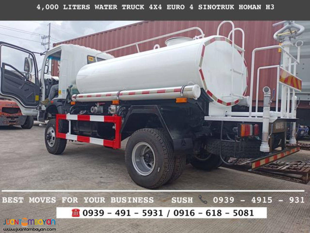 6-wheeler 4X2 AND 4X4 4,000 Liters WATER TRUCK FOR SALE 