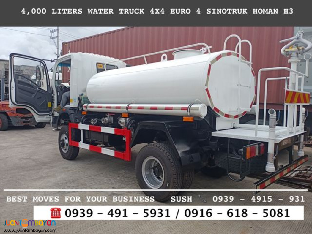 6-wheeler 4X2 AND 4X4 4,000 Liters WATER TRUCK FOR SALE 