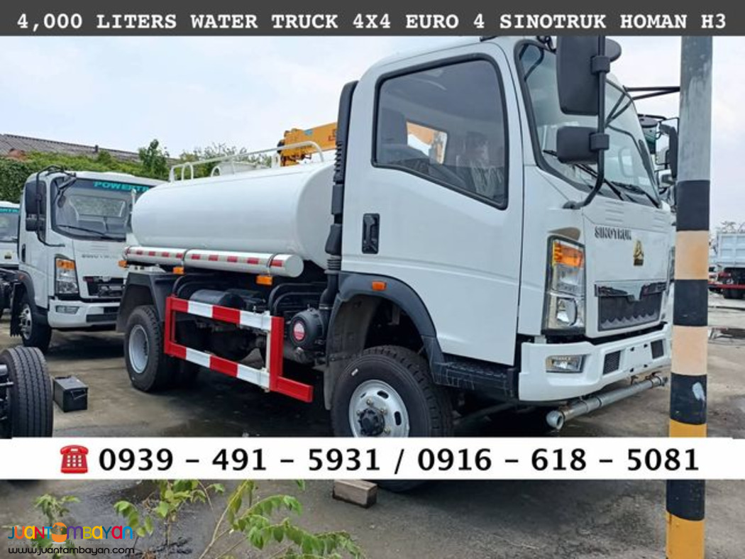 6-wheeler 4X2 AND 4X4 4,000 Liters WATER TRUCK FOR SALE 