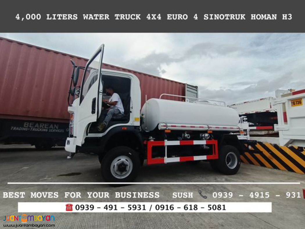 6-wheeler 4X2 AND 4X4 4,000 Liters WATER TRUCK FOR SALE 