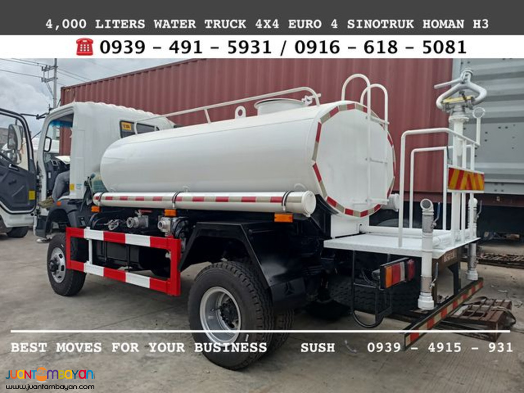 6-wheeler 4X2 AND 4X4 4,000 Liters WATER TRUCK FOR SALE 