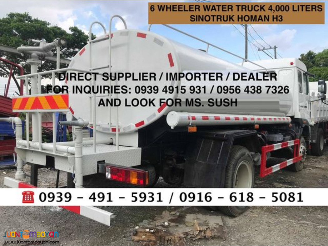 6-wheeler 4X2 AND 4X4 4,000 Liters WATER TRUCK FOR SALE 