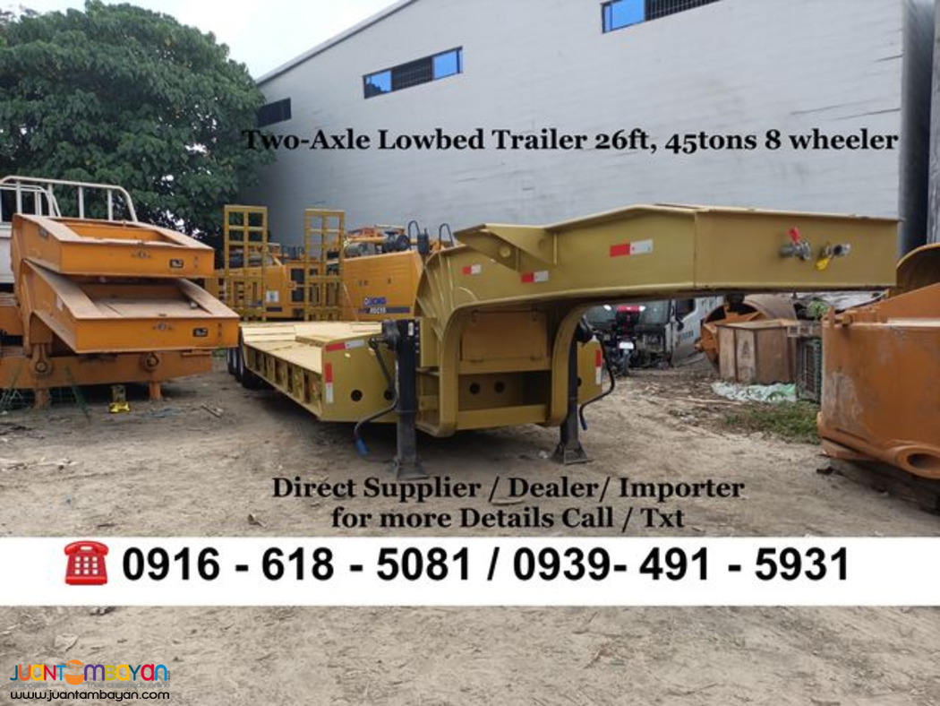 8 wheeler two-axle low bed trailer 40tons 26ft for sale