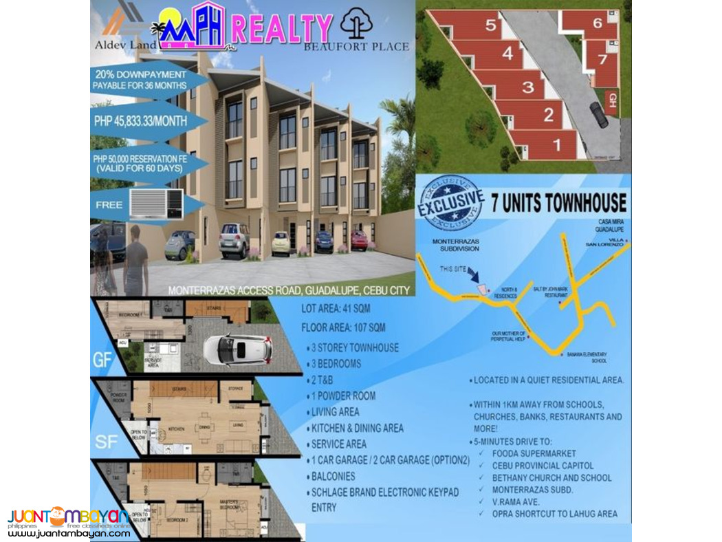 3 BR TOWNHOUSE FOR SALE AT BEAUFORT PLACE GUADALUPE CEBU CITY