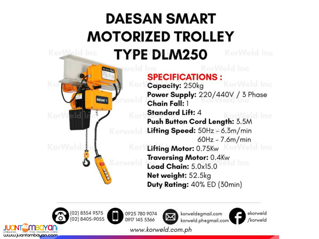 Motorized Trolley Electric Hoist 250 kg.