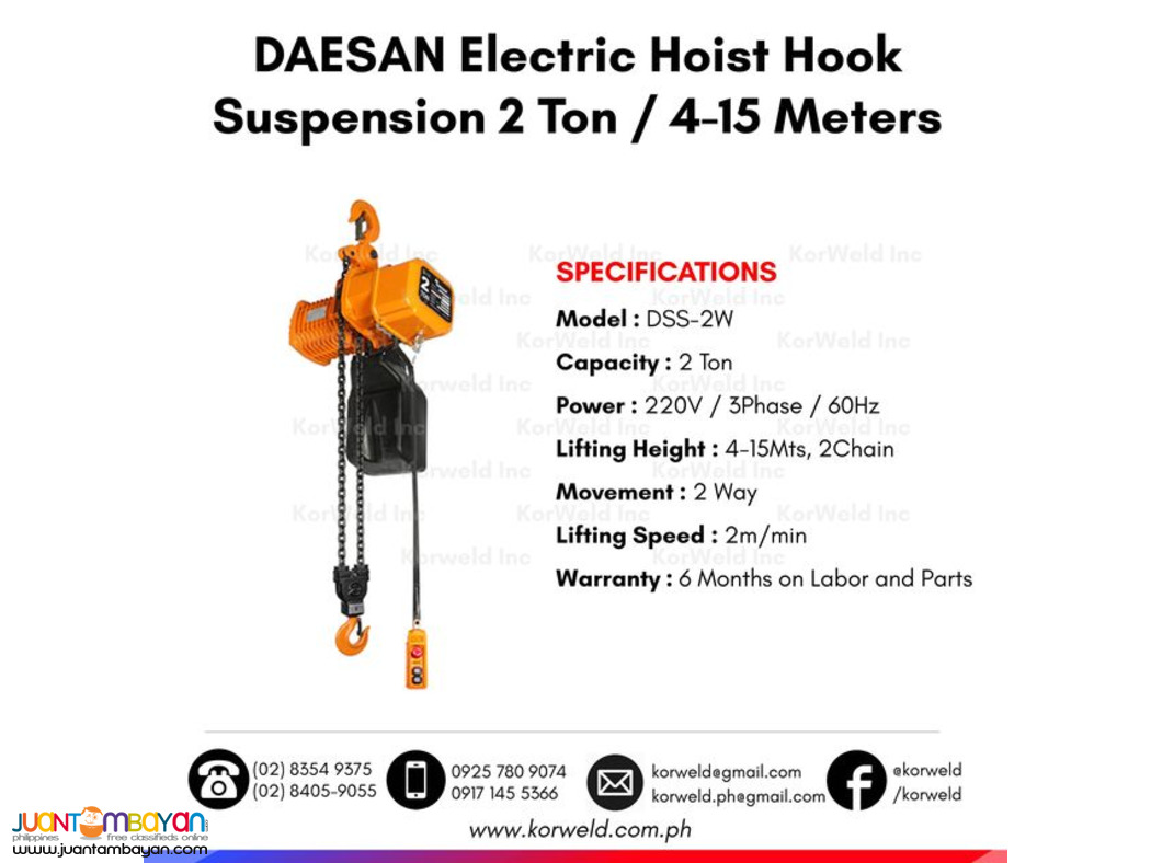 Electric Hoist Hook Suspension Type 2 Tons