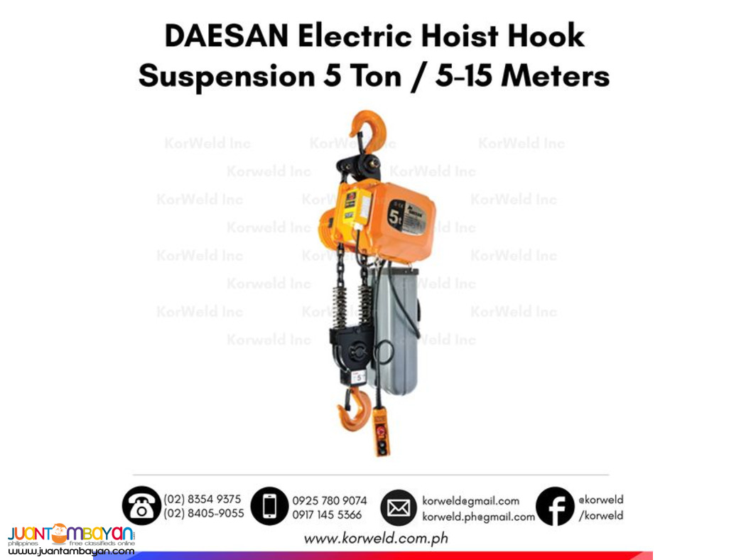 DSA-5W DAESAN Electric Chain Hoist Hook Suspension Type 5 Tons