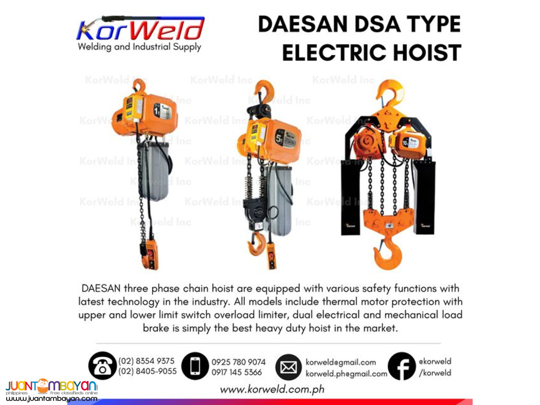 DSA-5W DAESAN Electric Chain Hoist Hook Suspension Type 5 Tons