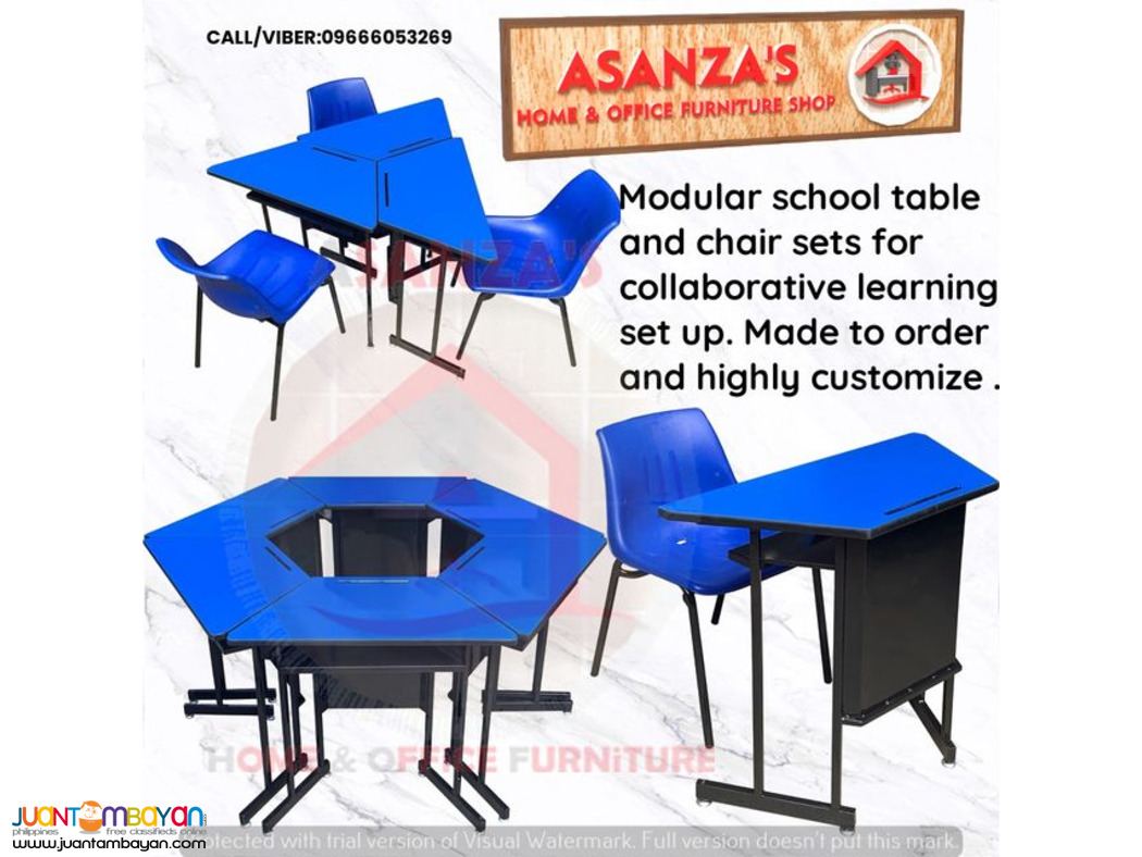 Modular school table and chair sets for collaborative learning set up.