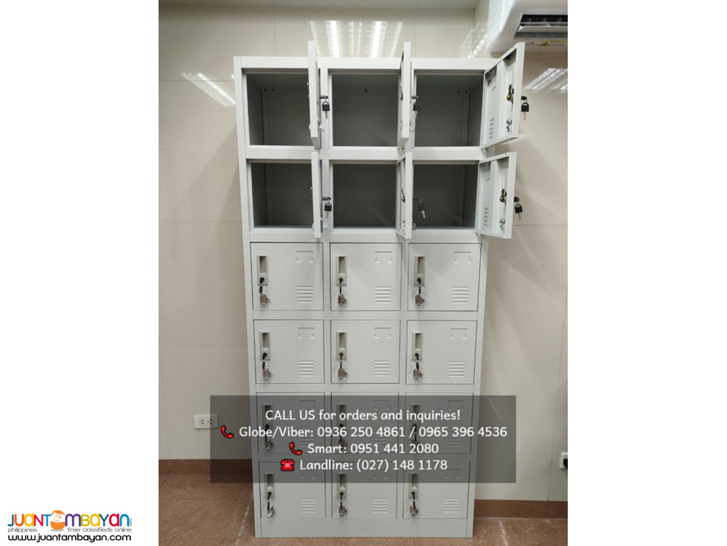 18 Door Locker Cabinet with Padlock Hasp and Name Plate, Light Gray