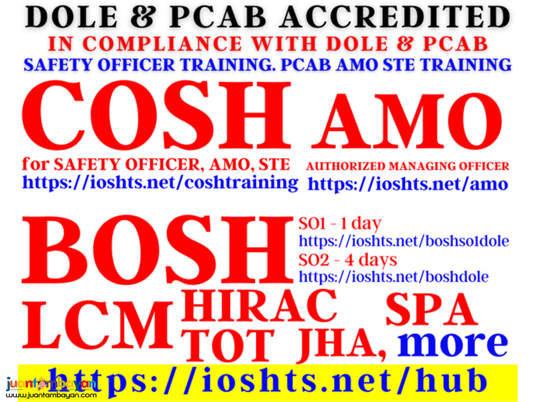 DOLE Accredited Compliance Training BOSH COSH SO3 LCM PCAB AMO STE